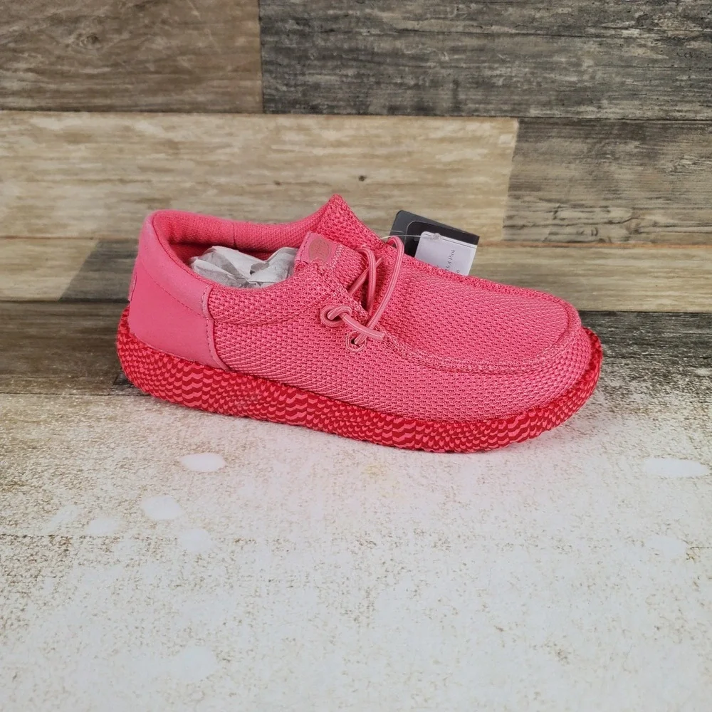 Hey Dude Wally Funk Warped Geo Boys Shoes Sz 13 Pink Lemonade Hot Pink Round Toe